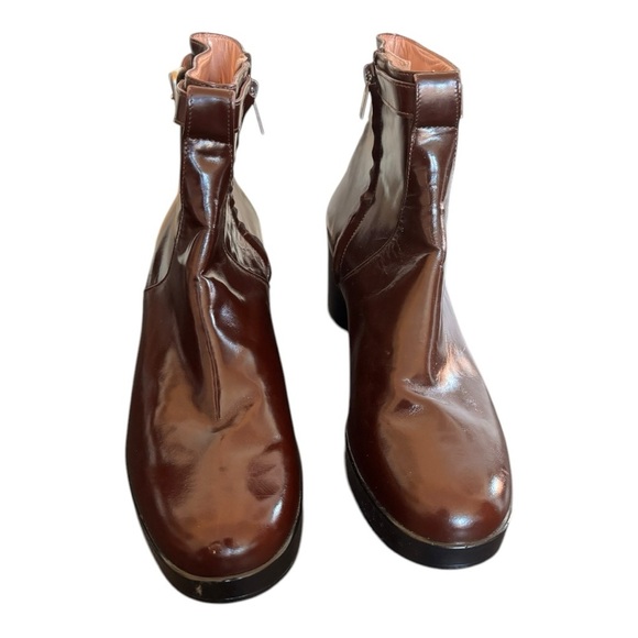 Robert Clergerie Cognac Wedge Ankle Boot Zipper Size 6.5 Buckle - Picture 8 of 15